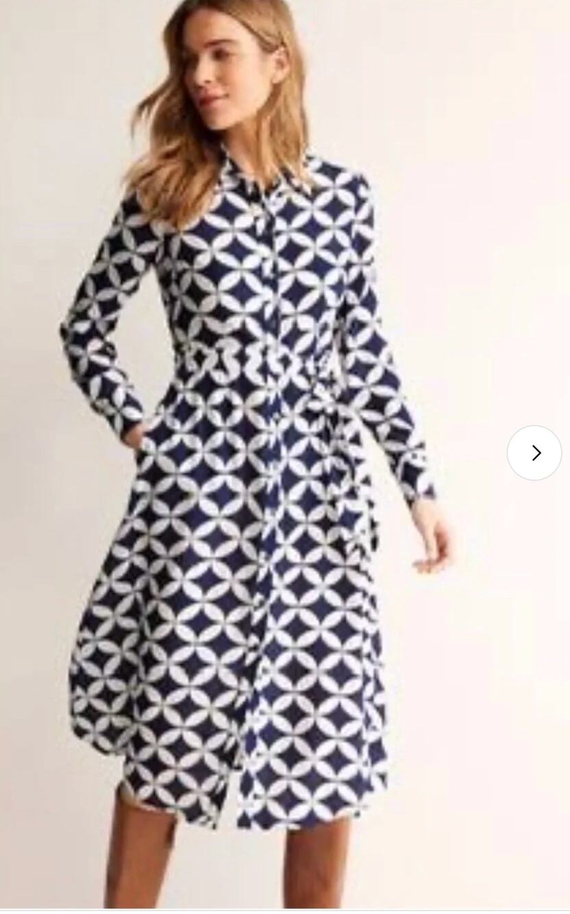 Boden Kate Midi Shirt Dress Size 4 Navy White Geometric